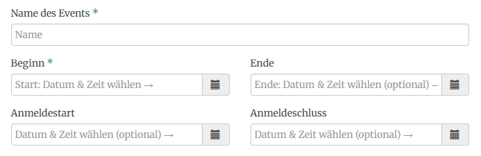 Event-Name und Anmeldezeitraum festlegen