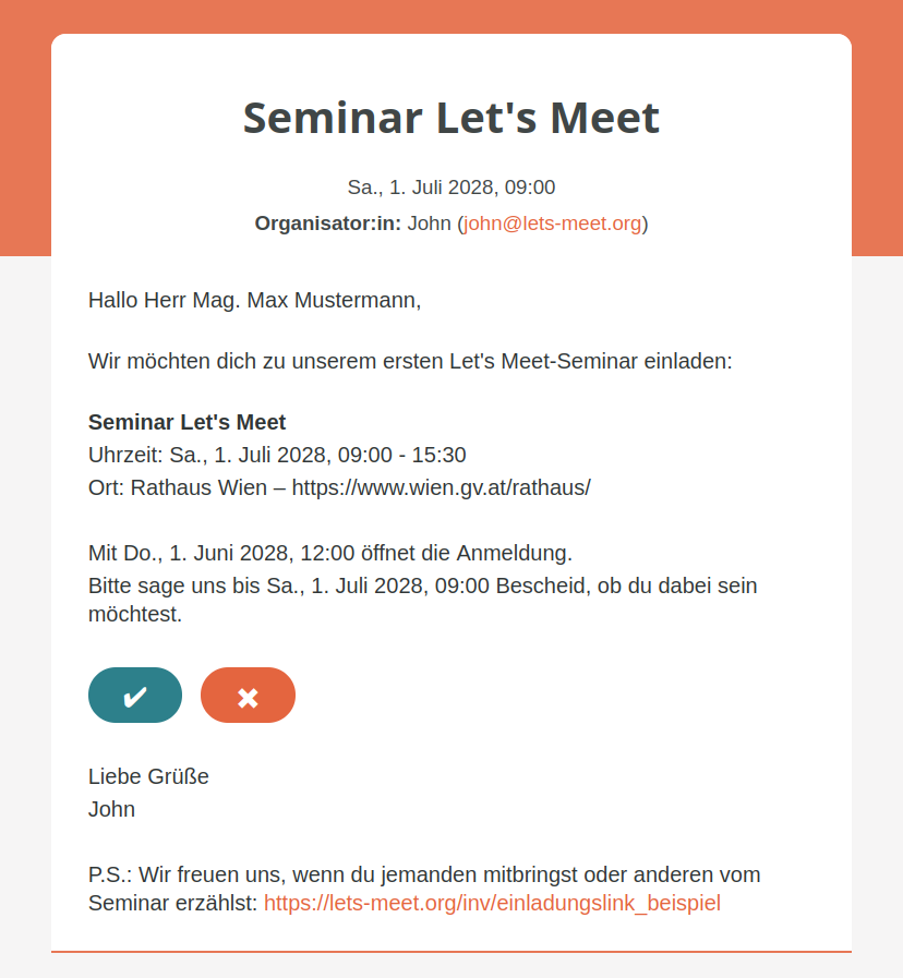 Einladungs-Mail selbst designen und Text festlegen