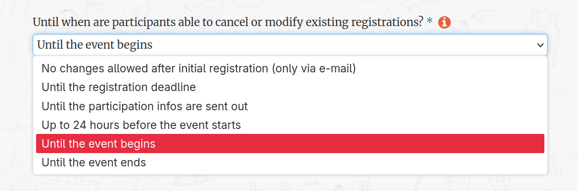 Settings to limit editing of registrations or disable self-cancellation
