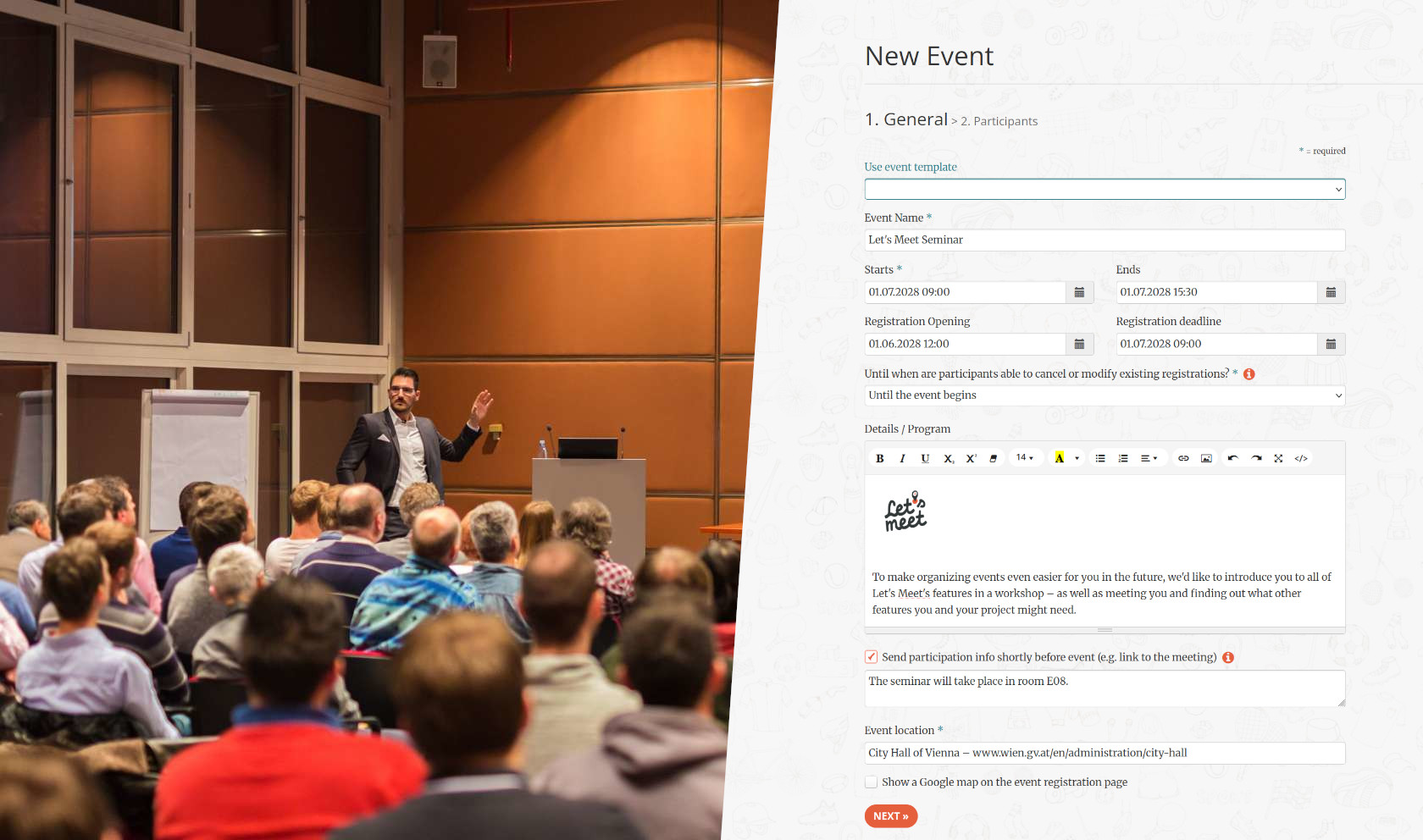 Create a corporate event online for free