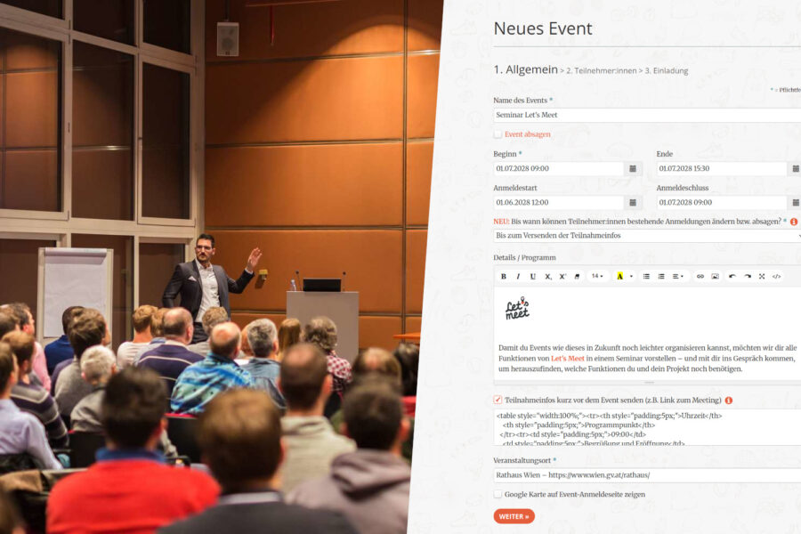 Online kostenlos Event für Firmen-Veranstaltung erstellen