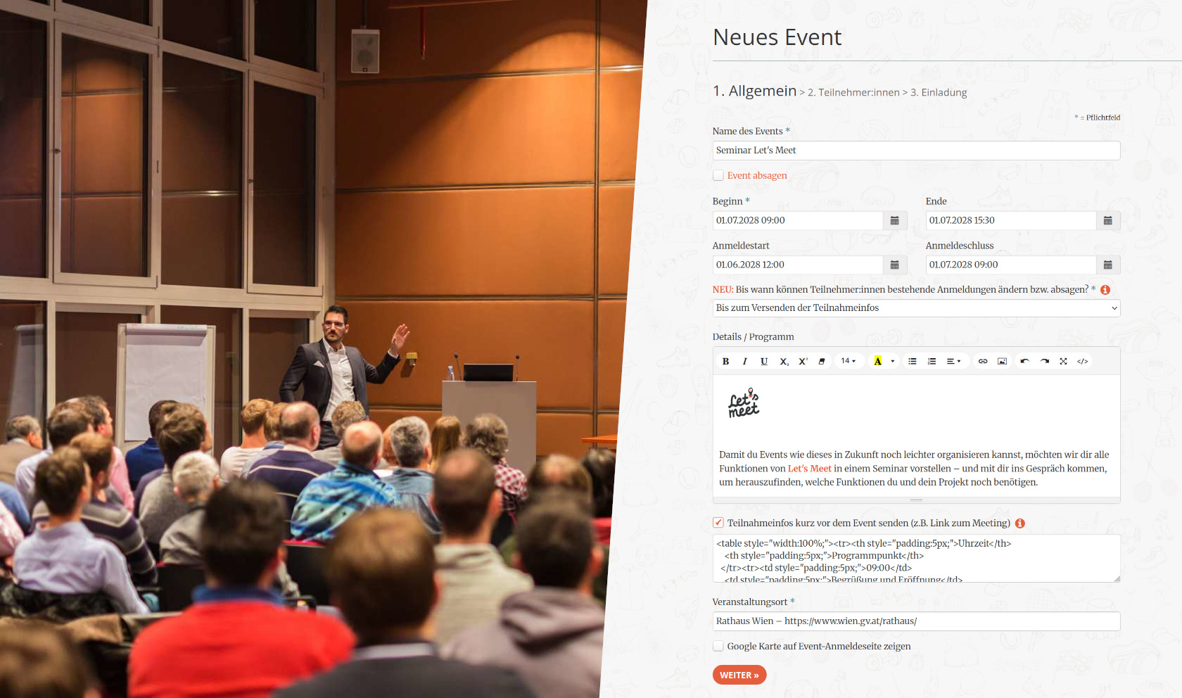 Online kostenlos Event für Firmen-Veranstaltung erstellen