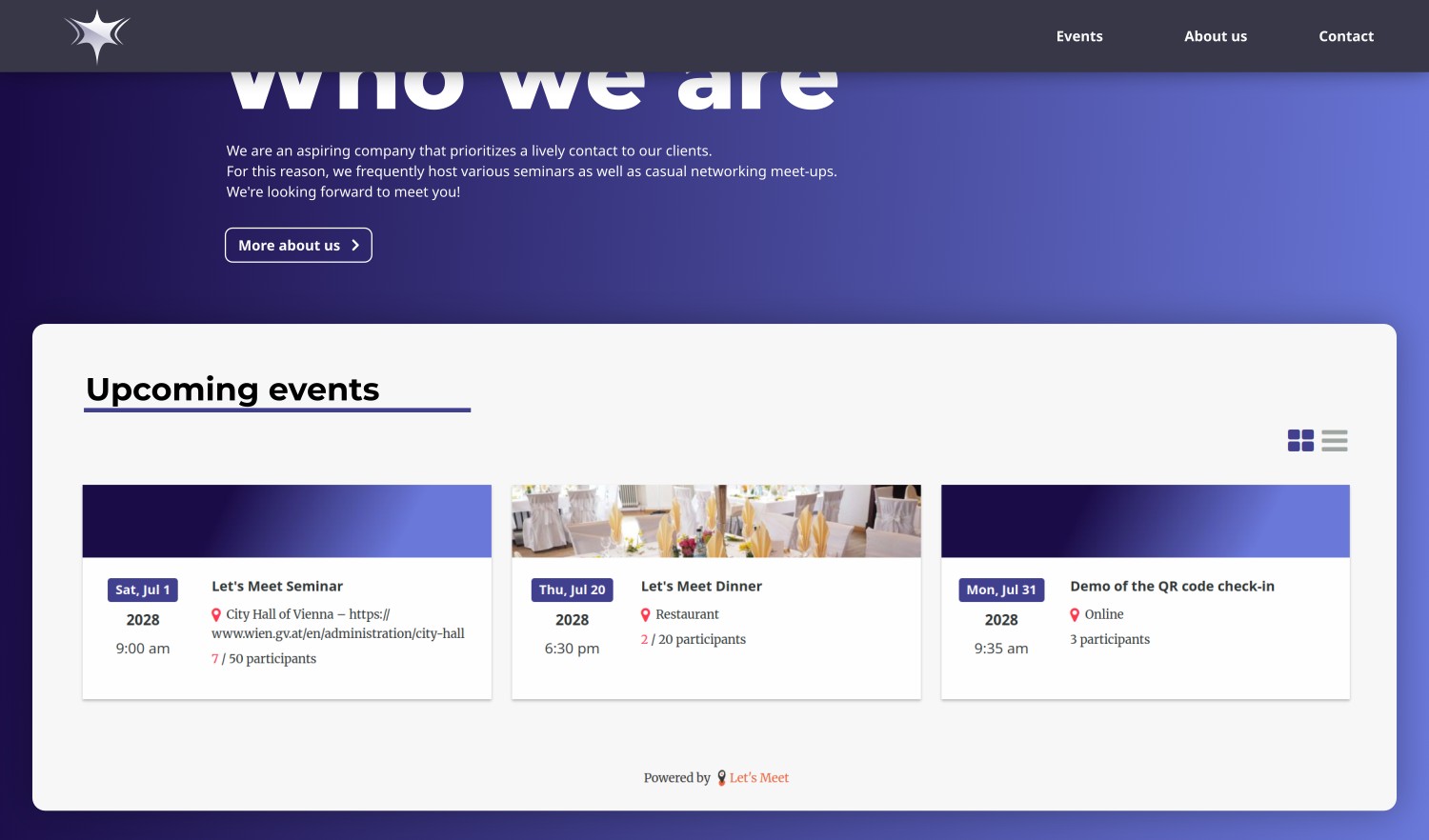 Embed list of events and registration into own website