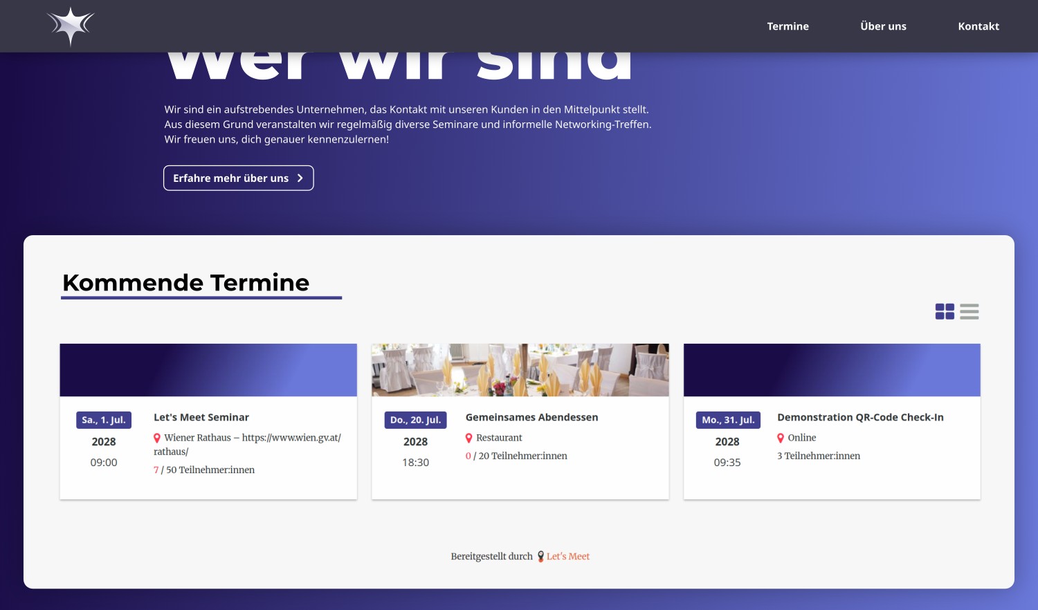 Einbettung der Eventliste und Anmeldung in die eigene Website