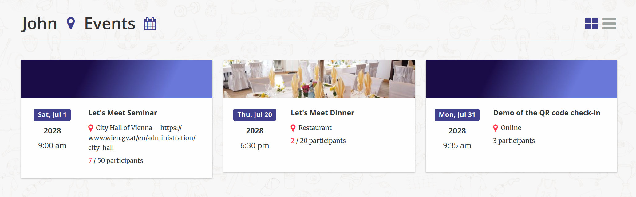 Public list of your upcoming events