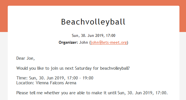 Invitations and registration link