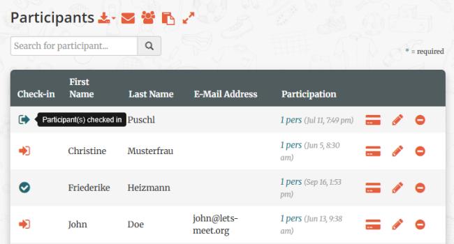 Manage guest list - add, edit or remove participants