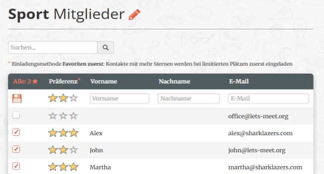 Lieblingssportpartner:innen zuerst einladen